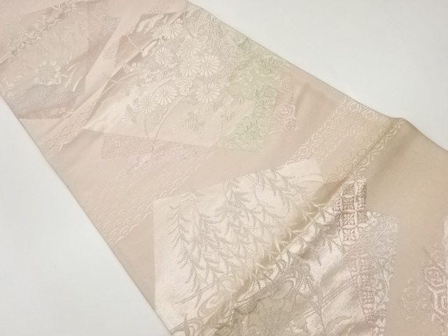 JAPANESE KIMONO / VINTAGE FUKURO OBI / WOVEN AUTUMN FLOWERS & WATERMILL / BY JURAKU